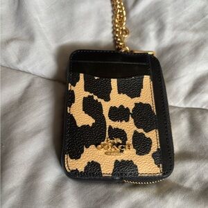 Coach Black and Tan Leopard Card Holder